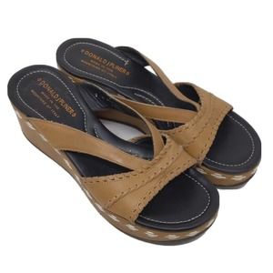 Donald J Pliner Women's 8 M Brown Leather Wedge Slides Sandals Shoes